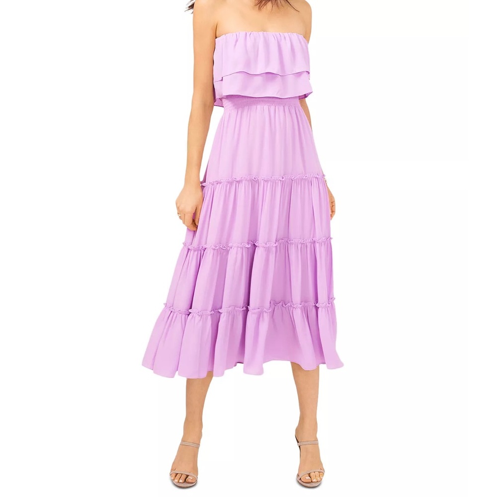 1. state purple Strapless Ruffle Tiered Dress